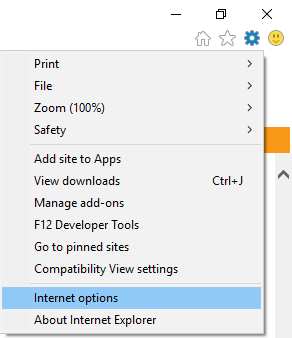 Internet Options in Menu